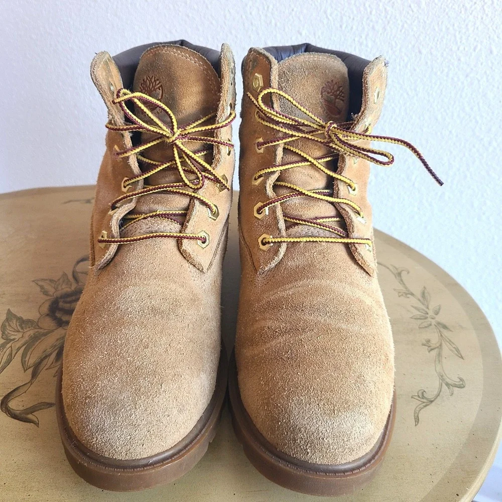 Timberland US‎ 7.5 Wheat Suede Nubuck High Top Ankle Boots Lace Up Work Leather